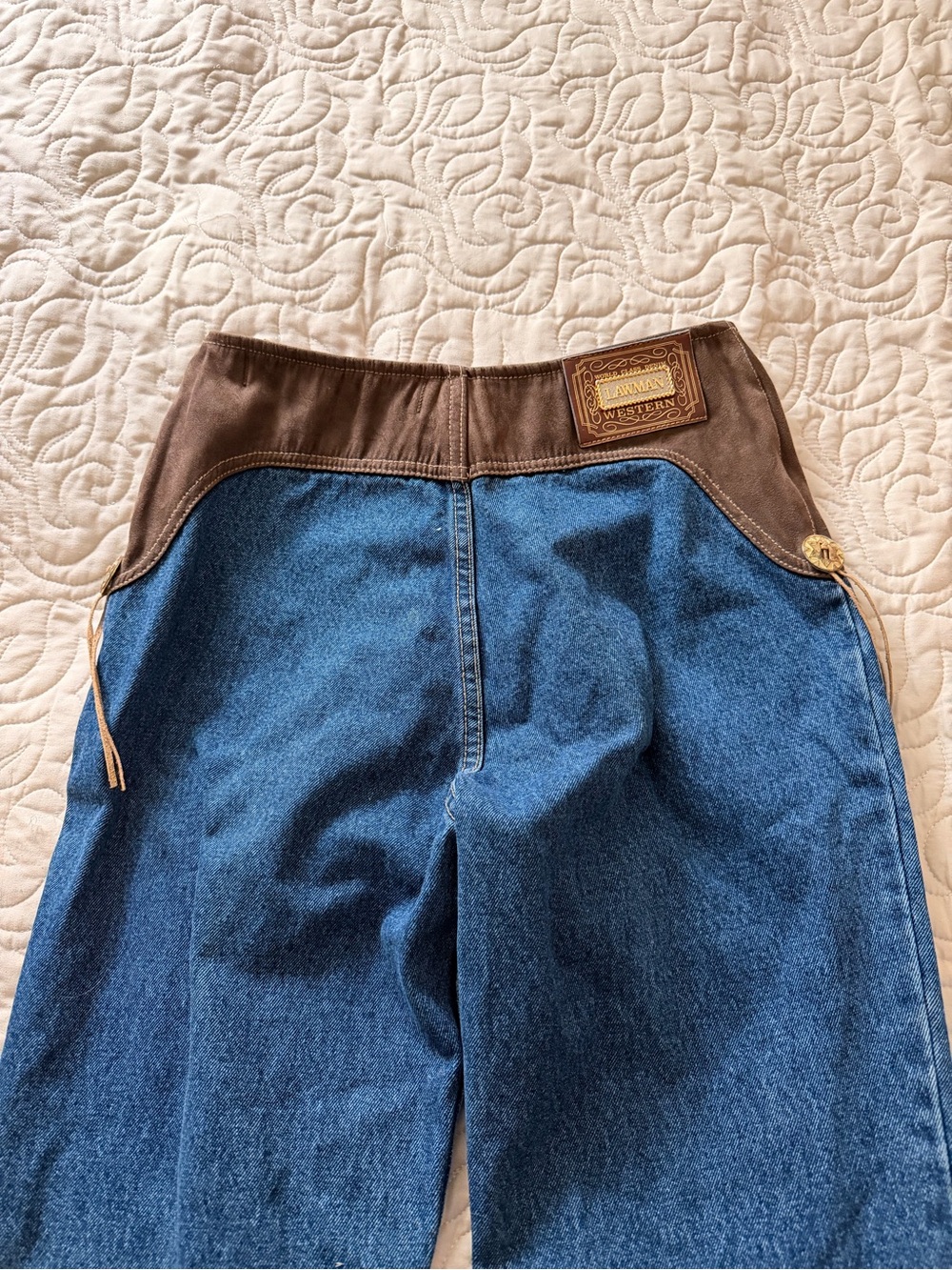 Straight Leg Women's Jeans with Brown Waistband